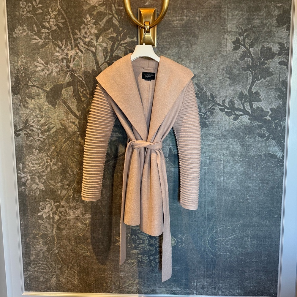 Superfine Alpaca Wrap Coat With Ribbed Sleeves in Chamois (light camel)